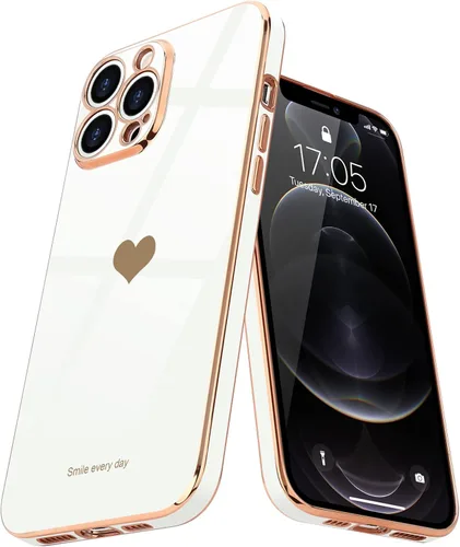 Miniatura 14 de Teageo Funda para iPhone 12 Pro para mujeres y niñas, diseño de corazón de amor, cubierta trasera suave, protección completa de la cámara, Negro