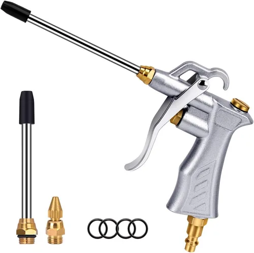Miniatura 8 de Pistola de soplado de aire industrial con boquilla ajustable de latón, pistola de soplador de aire neumática con 2 extensiones de acero y manguera