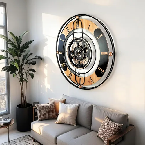 Miniatura 3 de ImprovingLife The Gears Clock - Reloj de pared con engranaje móvil real de 36 pulgadas, línea Suiza (negro, 36 pulgadas (35.4 in)