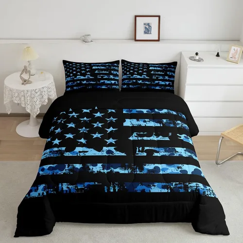 Miniatura 2 de Erosebridal Juego de edredón de bandera estadounidense tamaño individual para niños y adolescentes, juego de ropa de cama de camuflaje, edredón