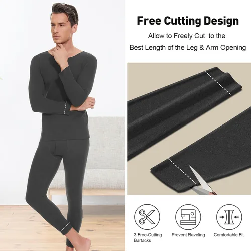 Miniatura 4 de SIMIYA Men's Thermal Underwear Set Long Sleeves Long Johns Set Base Layer Fleece Lined Tops & Bottoms