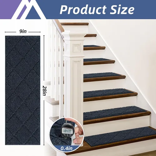 Miniatura 50 de COSY HOMEER - Alfombra antideslizante para escaleras, para interiores y escalones de madera, para niños y perros, 100 % poliéster, base de Beige