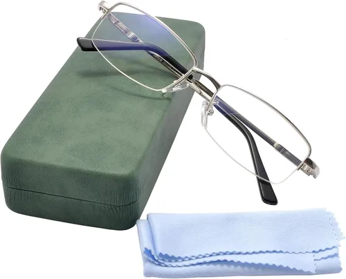 Miniatura 11 de Gafas de bloqueo de luz azul para computadora para hombres y mujeres, gafas de juego de computadora, marco metálico a medio armazón, lente