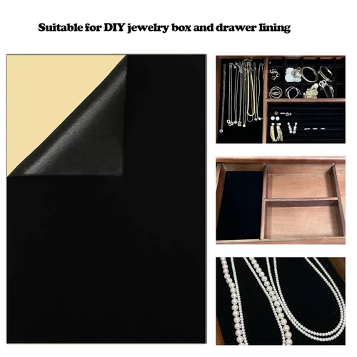 Miniatura 5 de 12 hojas adhesivas de tela de terciopelo negro, hojas de fieltro negro para cajas de joyería, forro de cajones, creación de proyectos