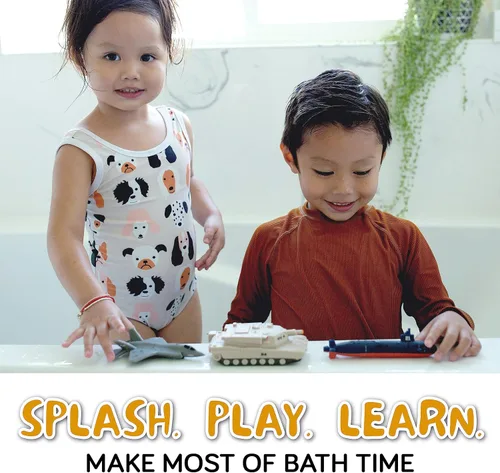 Miniatura 5 de SplashEZ Juguetes de Baño para Niños de 4-8 Años, Juguetes de Baño para Niños Varones, Sin Moho Sin Agujeros Sellados, Conjunto de Juego Militar