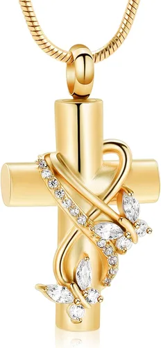 Imrsanl Collar de urna de cruz de mariposa para cenizas, hombres y mujeres, joyería de cremación, colgante de cenizas para cenizas conmemorativas