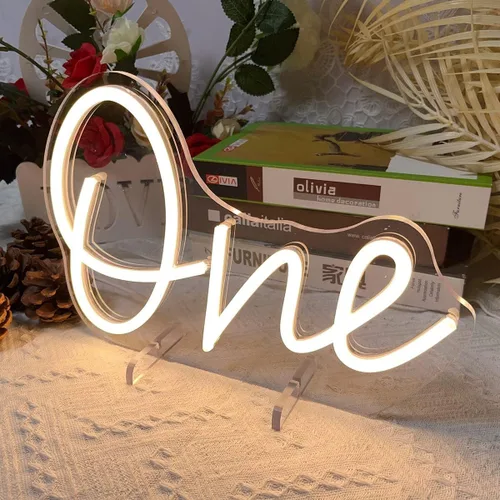 Miniatura 6 de Número de mesa de cumpleaños de un año de edad, lámpara de escritorio, luz nocturna, letra de boda, letrero de neón LED, decoración de mesa de boda