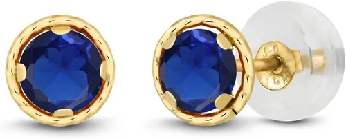 Miniatura 88 de Gem Stone King Aretes redondos de oro amarillo de 14 quilates con piedra natal Redondos de 0.157 in Aretes de oro para mujeres y hombres