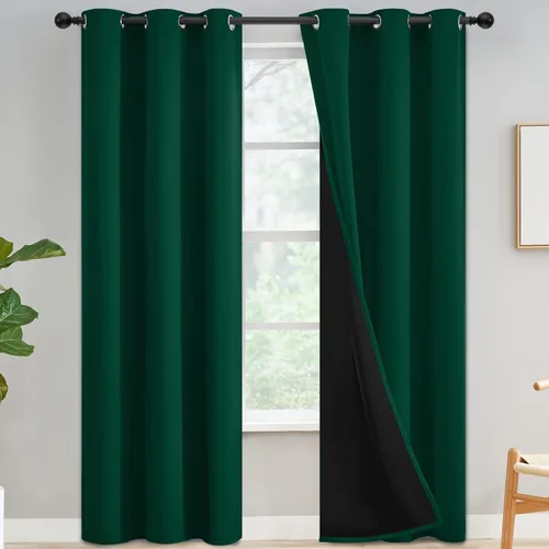 Miniatura 191 de Yakamok Cortinas negras, cortinas de ventana con aislamiento térmico y eficiencia energética para dormitorio, cortinas opacas completas y cortinas