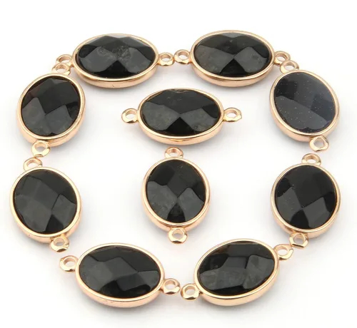 LE SKY Conectores de piedra natural con forma de huevo facetado, dijes de ágata negra para hacer joyas, collares, pulseras, 10 unidades