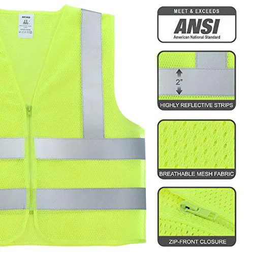 Miniatura 3 de Neiko Chaleco de seguridad de alta visibilidad ANSI Clase 2, sin bolsillo, amarillo neón, grande (L)