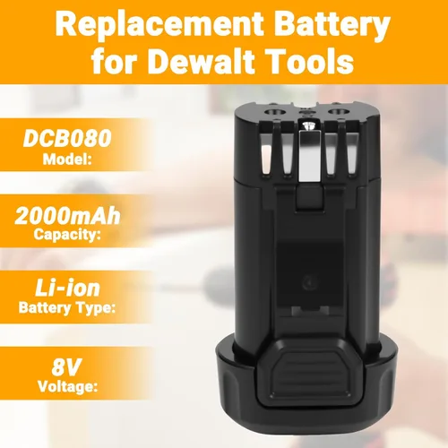 Miniatura 2 de Joiry Batería de repuesto de iones de litio de 8 V 2000 mAh con mayor seguridad y mayor tiempo de funcionamiento, compatible con herramientas