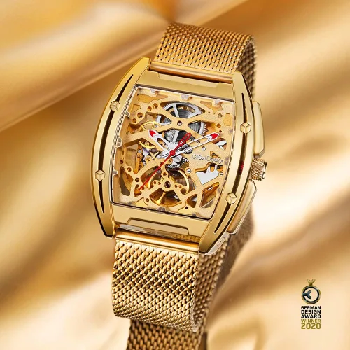 Miniatura 2 de CIGA Design Reloj de pulsera mecánico de acero inoxidable dorado con correa de silicona de zafiro con una correa de acero inoxidable
