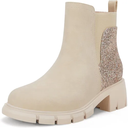 Ermonn Botines Chelsea con purpurina lateral para niñas, antideslizantes, a la moda, para exteriores, para niños pequeñosniños grandes