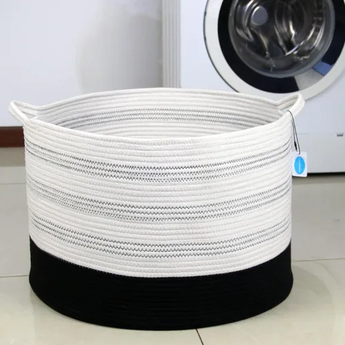 Miniatura 8 de Casaphoria - Canasta tejida con cuerda de algodón 3XL de 22 x 22 x 14 pulgadas, para sala de estar, mantas, ropa sucia, con asa (paquete de 1)