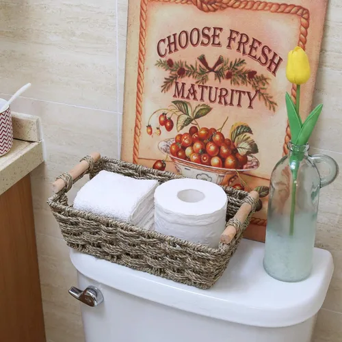 Miniatura 6 de GRANNY SAYS Cestas de almacenamiento medianas tejidas a mano con asas de madera, cestas de mimbre de hierba marina para organizar, cestas
