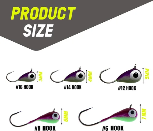 Miniatura 6 de Reaction Tackle Plantillas de pesca en hielo de tungsteno - Plantilla súper sensible en forma de lágrima para panfish, crappie, lucioperca, perca