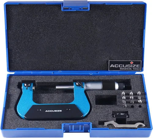 Miniatura 18 de Accusize Industrial Tools 0-1'' por 0.001'' micrómetro de rosca de tornillo con 5 yunque en caja ajustada, S916-C750