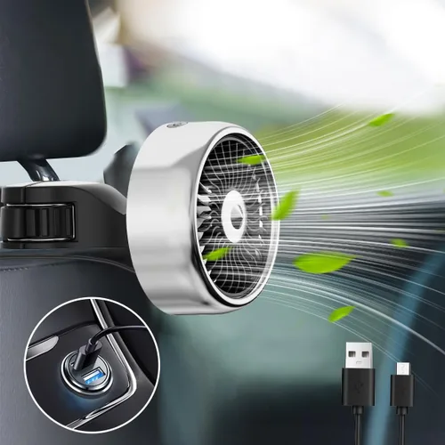 Ventilador portátil para el asiento trasero del bebé, ventilador de refrigeración de coche alimentado por USB, ajustable de 3 velocidades de viento