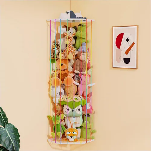 Miniatura 12 de BBLlKE Zoo de almacenamiento de animales de peluche, organizador de juguetes de peluche de esquina con longitud ajustable, soporte de red para Negro