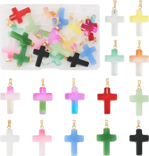 Miniatura 10 de Dijes de cruz para pulseras, colgantes de cruz de colores, dijes colgantes de cruz de religión para llavero de Pascua, manualidades, collares