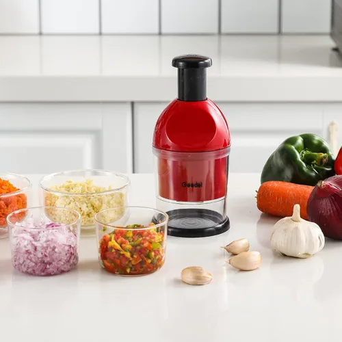Miniatura 7 de Geedel - Picador de alimentos, manual fácil de limpiar, picador de verduras de mano, apto para lavavajillas, picador de cebolla para verduras, Rojo