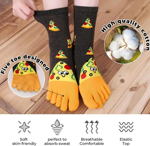 Miniatura 3 de Calcetines de algodón para mujer, calcetines de cinco dedos, coloridos y divertidos, calcetines casuales para mujer