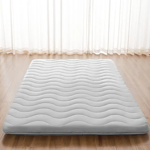 Miniatura 13 de Colchón de Futón Japonés para Suelo, 100% Espuma Cómoda de Alta Densidad, Colchón Plegable Engrosado de 3.5 Pulgadas, Tapete Tatami para Dormir, Gris