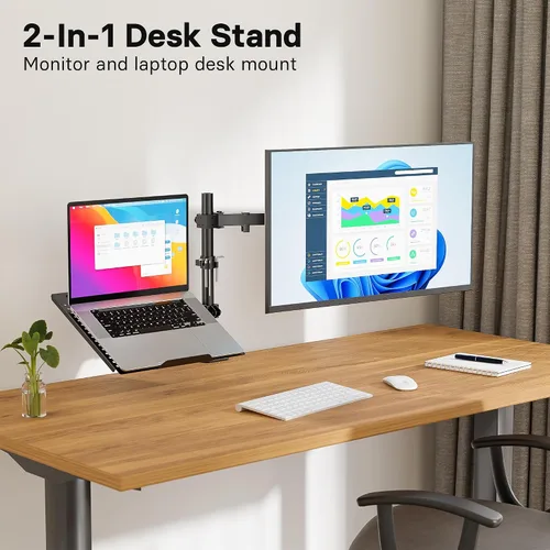 Miniatura 2 de Redbat Soporte de montaje para monitor y portátil, brazo de monitor totalmente ajustable con bandeja ventilada para pantallas LCD de 13" a 32