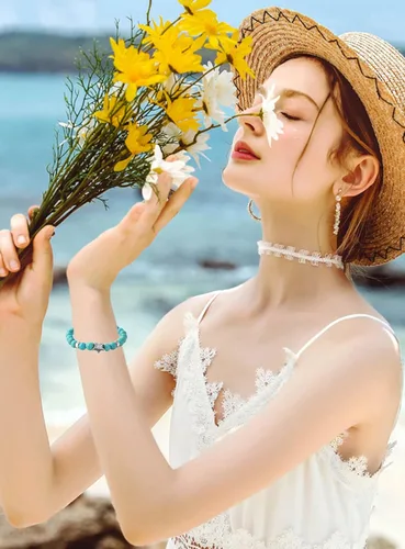 Miniatura 5 de CASDAN 10 pulseras de cuentas redondas de piedra turquesa de 0.315in para mujeres y hombres, pulseras de cuentas elásticas de cristal curativo