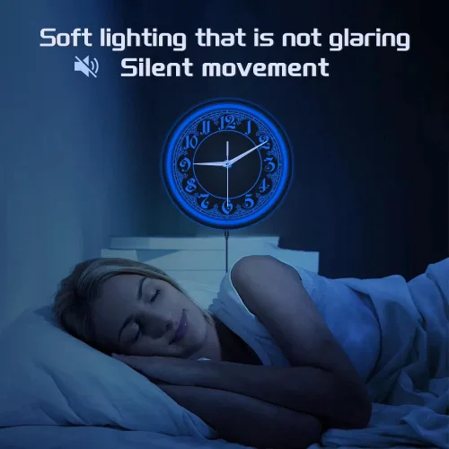 Miniatura 5 de The Geeky Days Reloj de pared con diseño retro con números arábigos LED azules con iluminación de neón para dormitorio, sala de estar, decoración