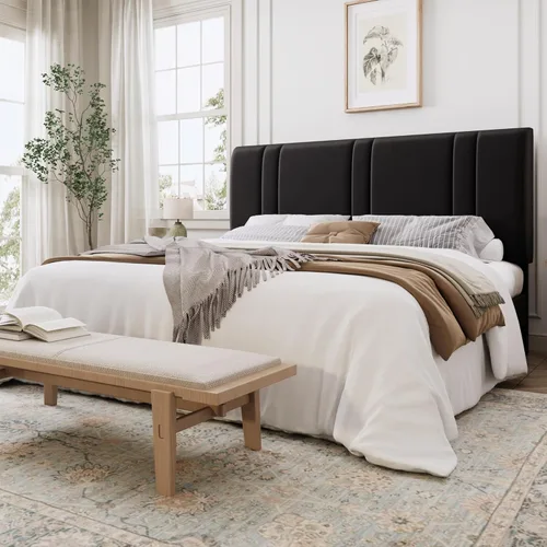 Miniatura 19 de SHA CERLIN Base de cama de plataforma de tamaño completo, cama tapizada de terciopelo con cabecera ajustable, diseño capitoné de canal vertical