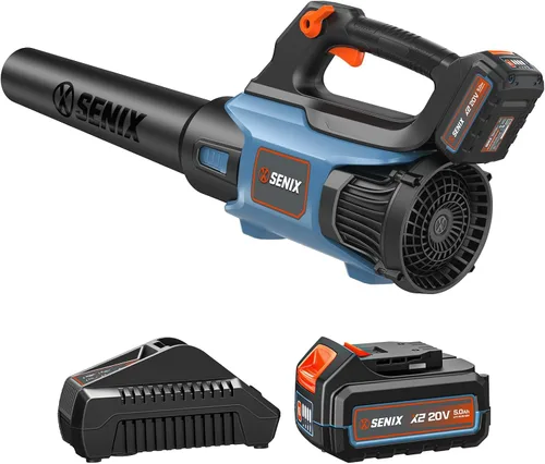 SENIX Soplador de hojas de 20 V Max, inalámbrico, sin escobillas, de mano, hasta 450 CFM y 100 MPH, 2 modos de velocidad, control de crucero,