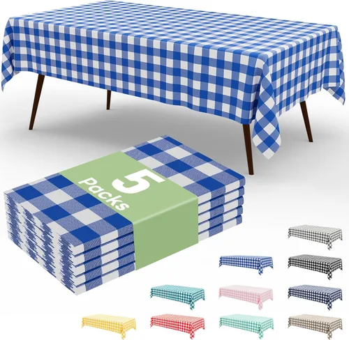 Miniatura 31 de misaya 3 paquetes de manteles desechables de búfalo, mantel de plástico impermeable de 54 x 72 pulgadas, manteles rectangulares a cuadros caqui