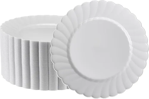 Platos redondos de plástico duro de alta calidad, 50 x 9 pulgadas, lavables y reutilizables, suministros de fiesta para cumpleaños, celebraciones,