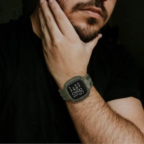 Miniatura 5 de Compatible con Fitbit Versa 2 bandas con funda, correa protectora para hombres, correa deportiva resistente para reloj inteligente, verde militar