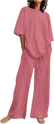 Miniatura 23 de Conjuntos de verano de 2 piezas para mujer, conjuntos elegantes y casuales de color liso, para verano, otoño, cuello redondo, tops y pantalones