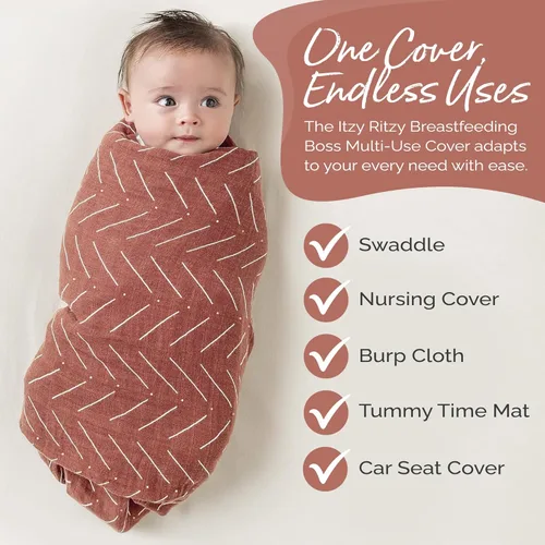 Miniatura 3 de Itzy Ritzy Breastfeeding Boss Funda Multiusos – Una Funda de Lactancia, Manta Envolvente, Funda para Asiento de Automóvil, Alfombrilla para Tiempo