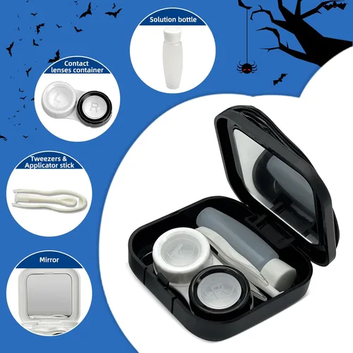 Miniatura 3 de Paquete de 2 fundas para lentes de contacto de Halloween (solo funda, sin contactos), color negro gótico, moderno y a prueba de fugas