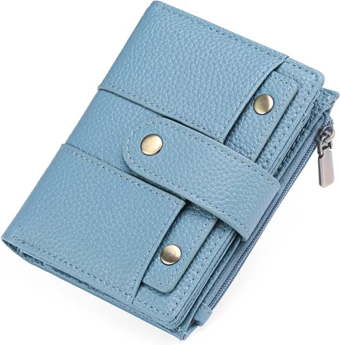 Miniatura 14 de GOIACII - Cartera pequeña para mujer con bloqueo RFID, piel auténtica, compacta, de dos pliegues, con soporte para tarjetas y bolsillo