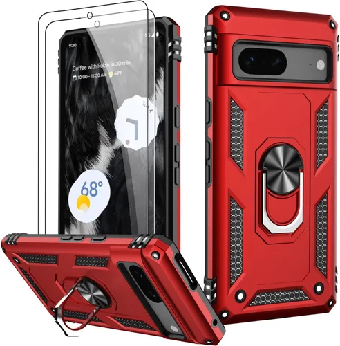 Miniatura 37 de LUMARKE Funda para Google Pixel 5 con protector de pantalla, pasa 16 pies, probada en caídas, grado militar, con soporte de anillo magnético, Rojo