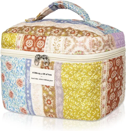 Miniatura 50 de Gosect Bolsa de maquillaje grande, bonita bolsa de cosméticos para mujeres y niñas, bolsa de aseo estética de coqueta floral, bolsa organizadora