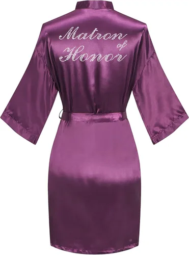 Miniatura 50 de Bata de boda para mujer, para novia, dama de honor, corta, de satén, kimono, batas de seda para prepararse, fiesta nupcial