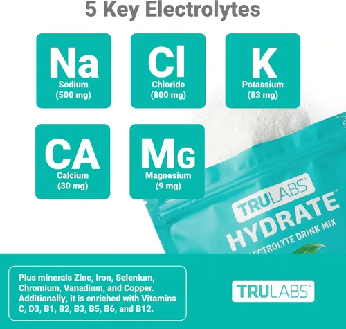 Miniatura 4 de TRULABS Hydrate - Mezcla de bebida con electrolitos – Sabor melocotón y mango, paquetes de hidratación sin azúcar con electrolitos de 1422 mg y 19