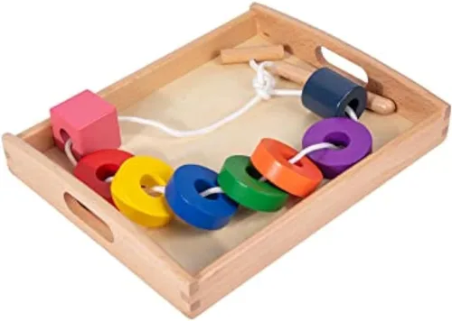Miniatura 7 de Adena Montessori Juego de cordones de madera con bandeja, juego de cuentas de madera Montessori para niños de 1, 2, 3 años, habilidades motoras