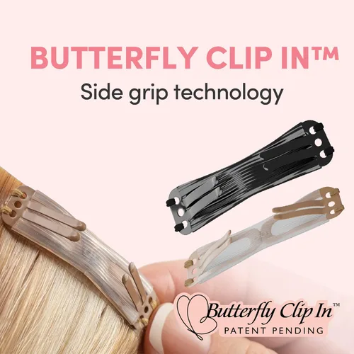 Miniatura 3 de Everly Extensión de cabello con clip, 7 piezas de cabello humano Remy sin costuras con clip de trama de silicona con tecnología de clip de mariposa