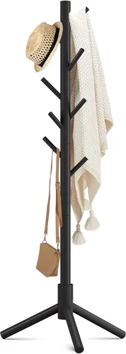 Haddockway Perchero de madera con 8 ganchos, pino de Nueva Zelanda, 3 abrigos ajustables, fácil montaje para abrigos, sombreros, bufandas y bolsos