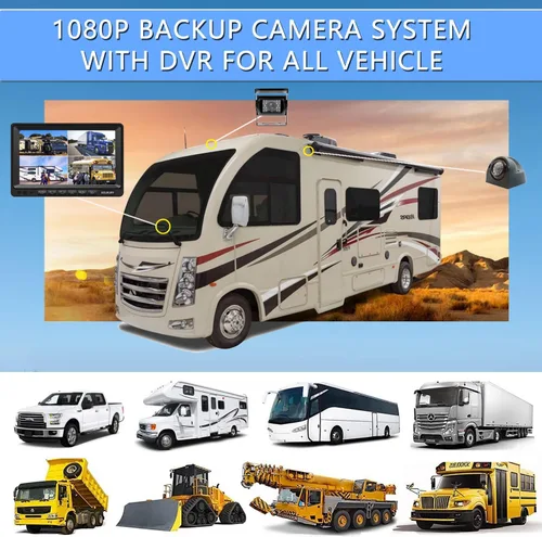 Miniatura 8 de Sistema de cámara de respaldo RV con monitor de 7 pulgadas Quad Split 1080P para camión, remolque, autobús semi caravana y cámara de visión lateral