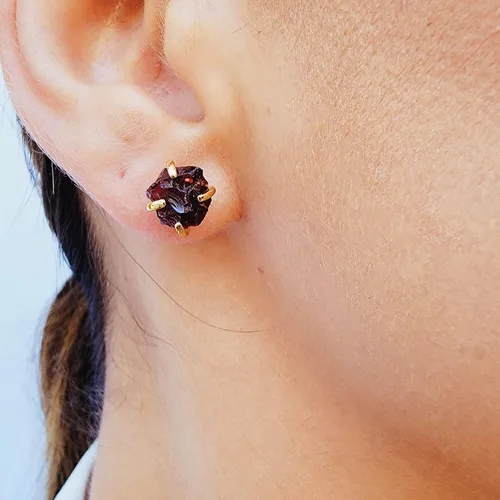 Miniatura 114 de Aretes de piedra preciosa natural en bruto con oro amarillo sobre plata de ley 925, 6 a 0.276 in, regalo de piedra de nacimiento de calidad genuina