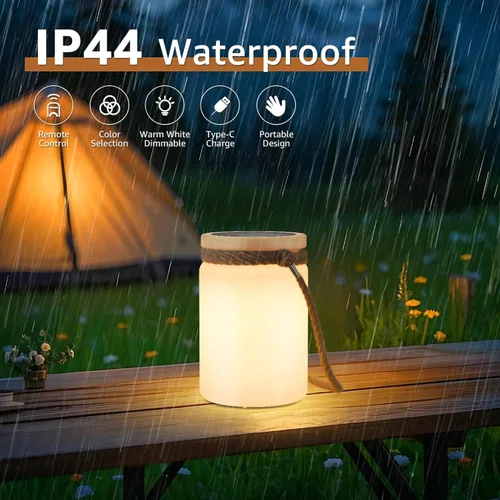 Miniatura 6 de uuffoo Lámpara de Mesa Solar Linterna LED para Exteriores Inalámbrica IP44 RGB y Blanco Cálido Regulable para Patio Camping Restaurante Terraza
